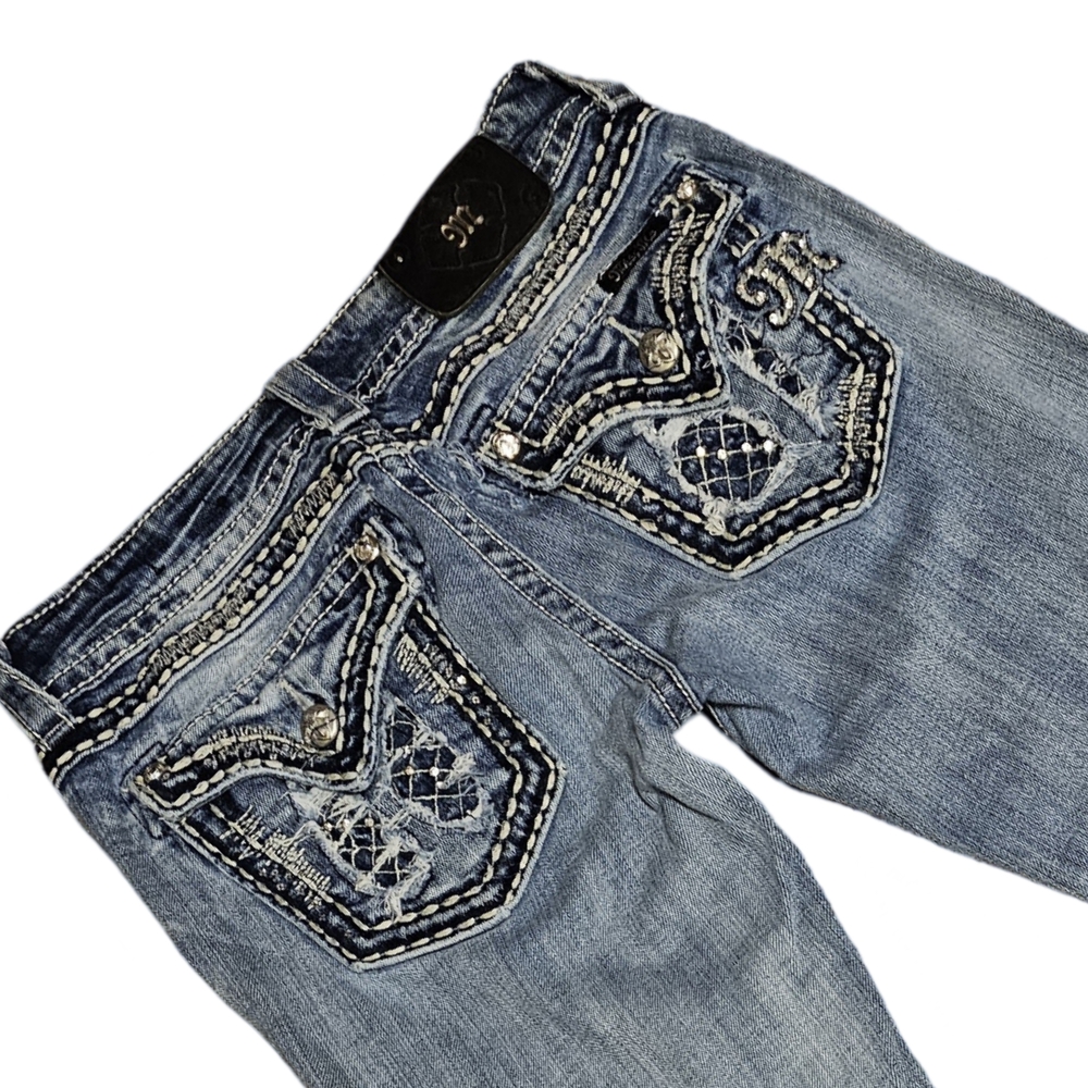 Miss Me Blue Boot Cut Jeans with Intricate Embroidery - Picture 3 of 6